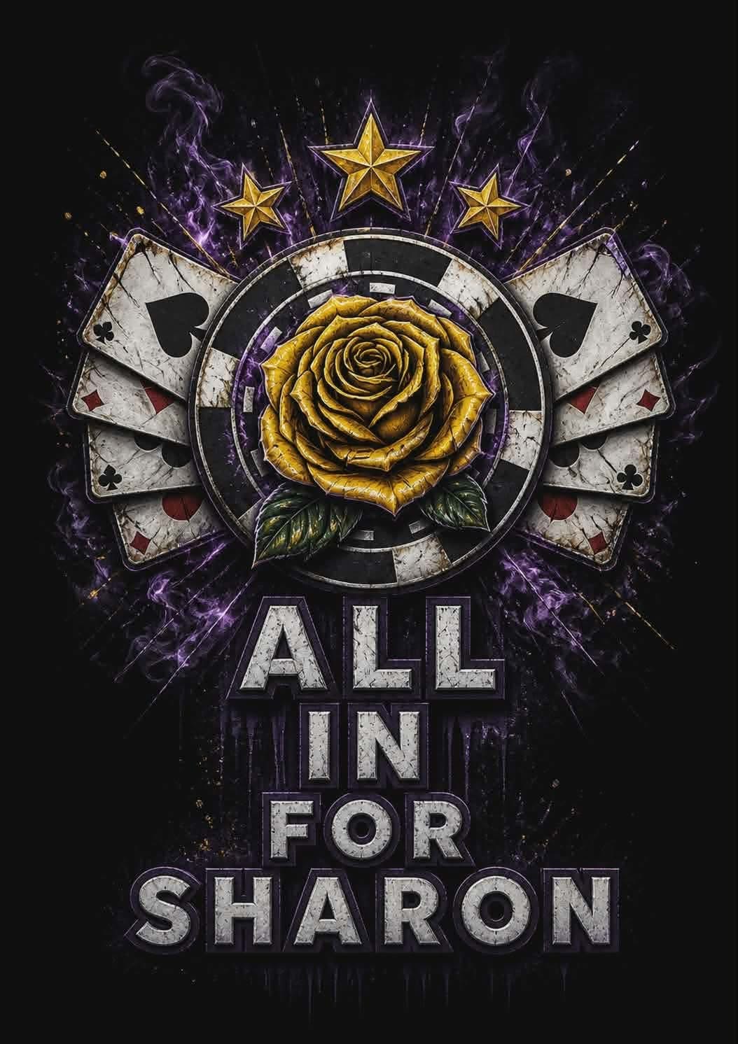 All In For Sharon logo with golden rose and aces
